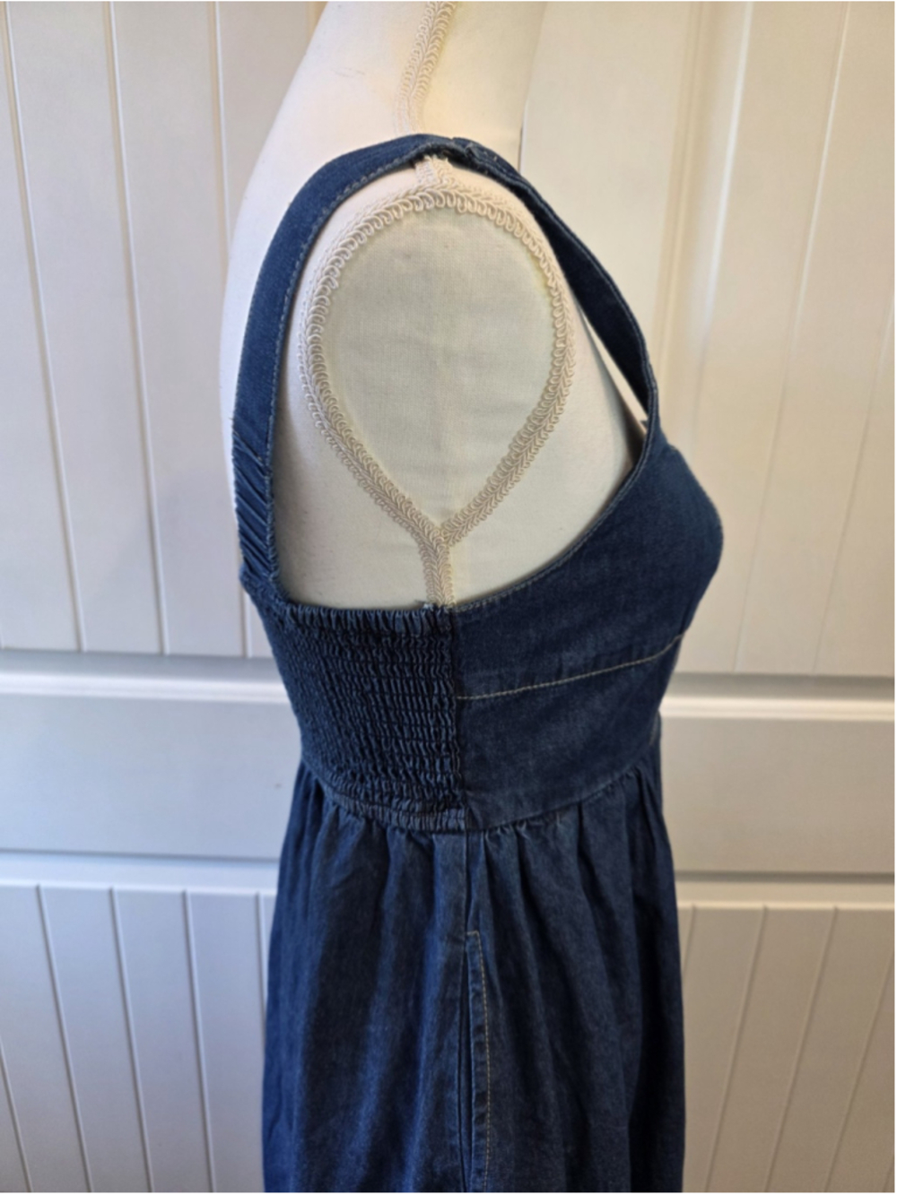 Lone Star Denim Midi Dress Sz XS 100% Cotton Western Prairie Pockets Hook & Eye - Picture 6 of 10